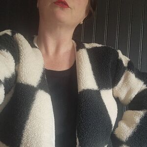 Source Unknown checker shearling blazer/jacket. SOLD IRL